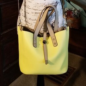Vintage Yellow Leather Shoulder Bag W/Cosmetic Bag